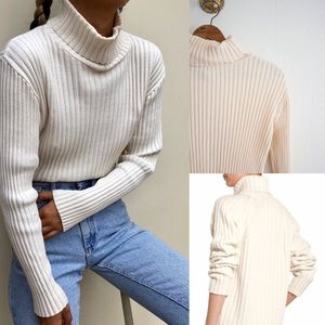 Vintage Cashmere Ribbed Knit Turtleneck Sweater